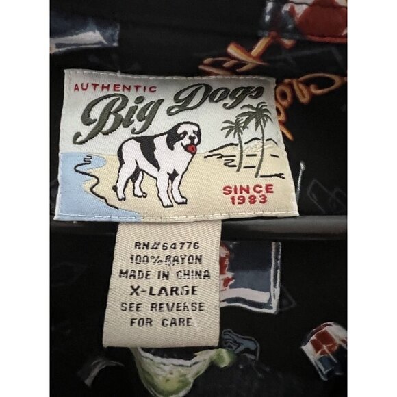 Vintage Big Dogs Men Black Hawaiian Aloha Button Front Shirt XL Pocket Cocktails - Picture 6 of 7